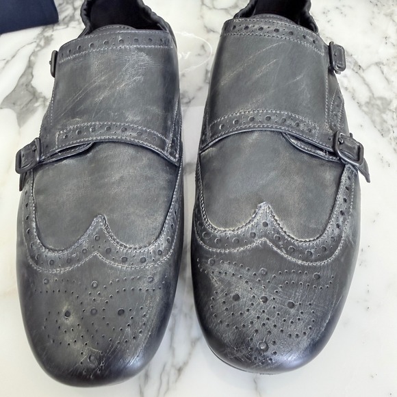 Prada 2EG469 Mens Leather Double Monk Strap Wingtip Shoes Grey Black UK 10.5 main image 8